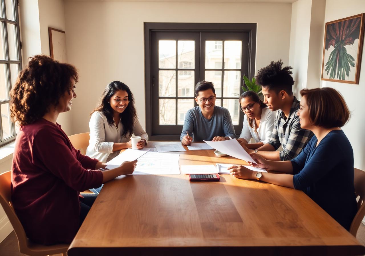 Nonprofit team reviewing budgets together